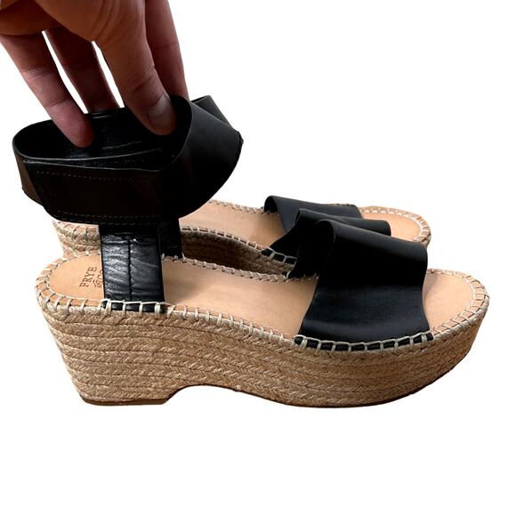 Frye 9.5 Amber Espadrille $148 Platform Wedges Leather Sandals Raffia Black - Picture 8 of 10